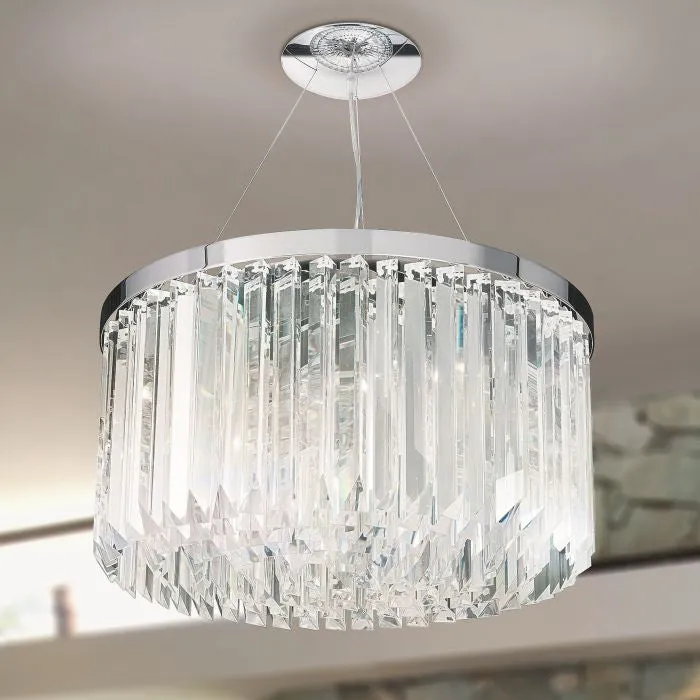 Luxurious Modern Mid-Century Crystal Prism Drum Pendant