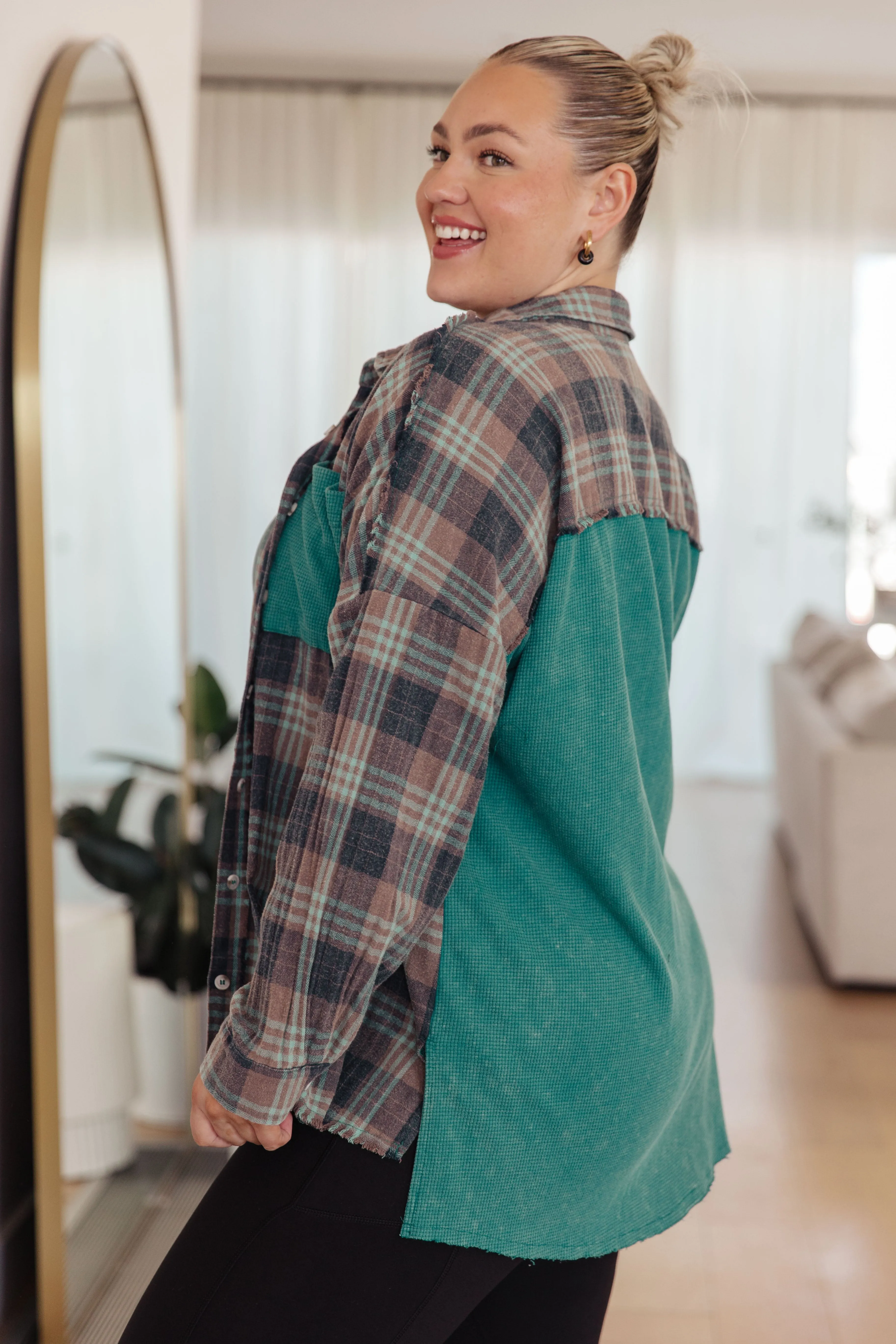Mixed Thermal Plaid Button Up Shirt