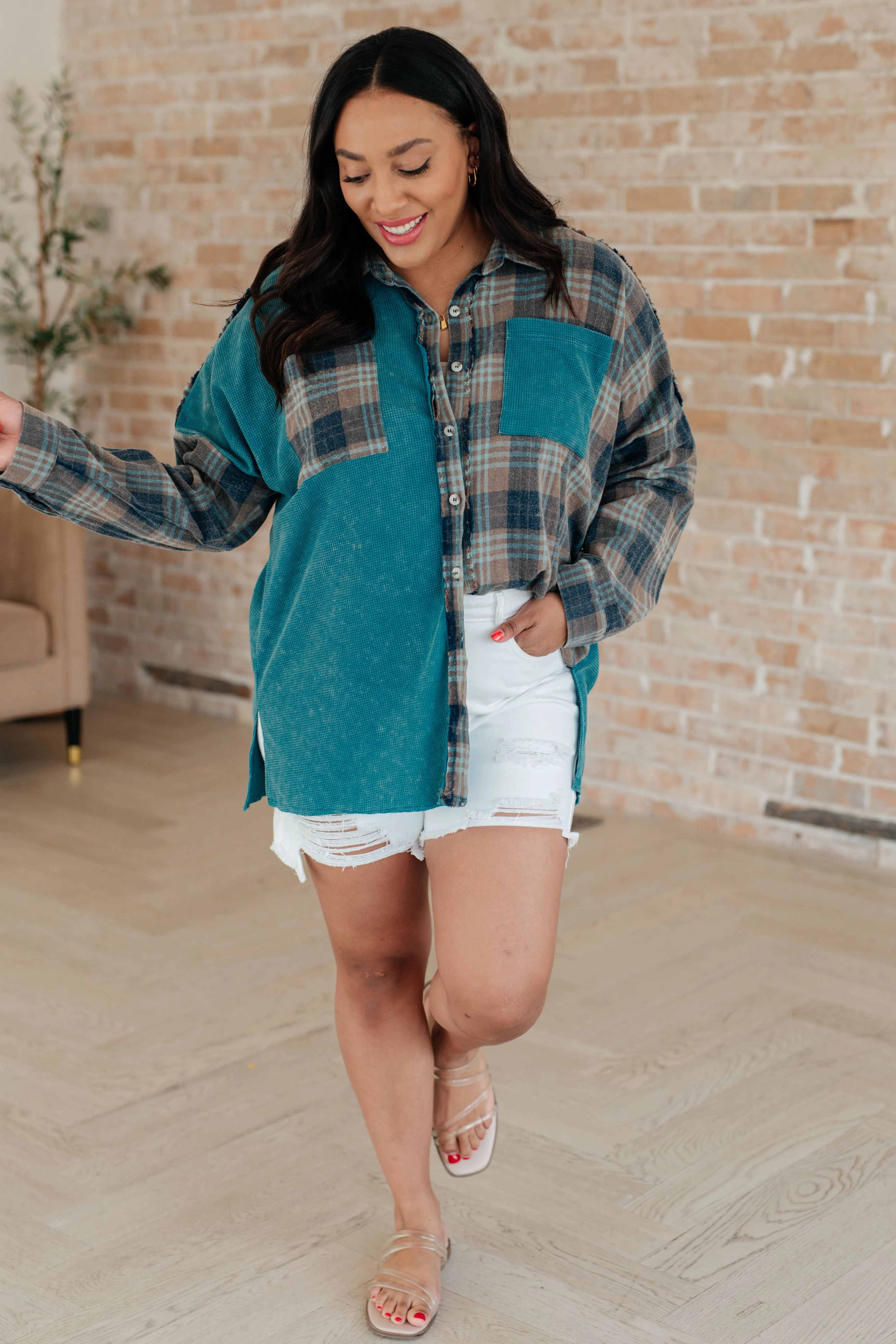 Mixed Thermal Plaid Button Up Shirt