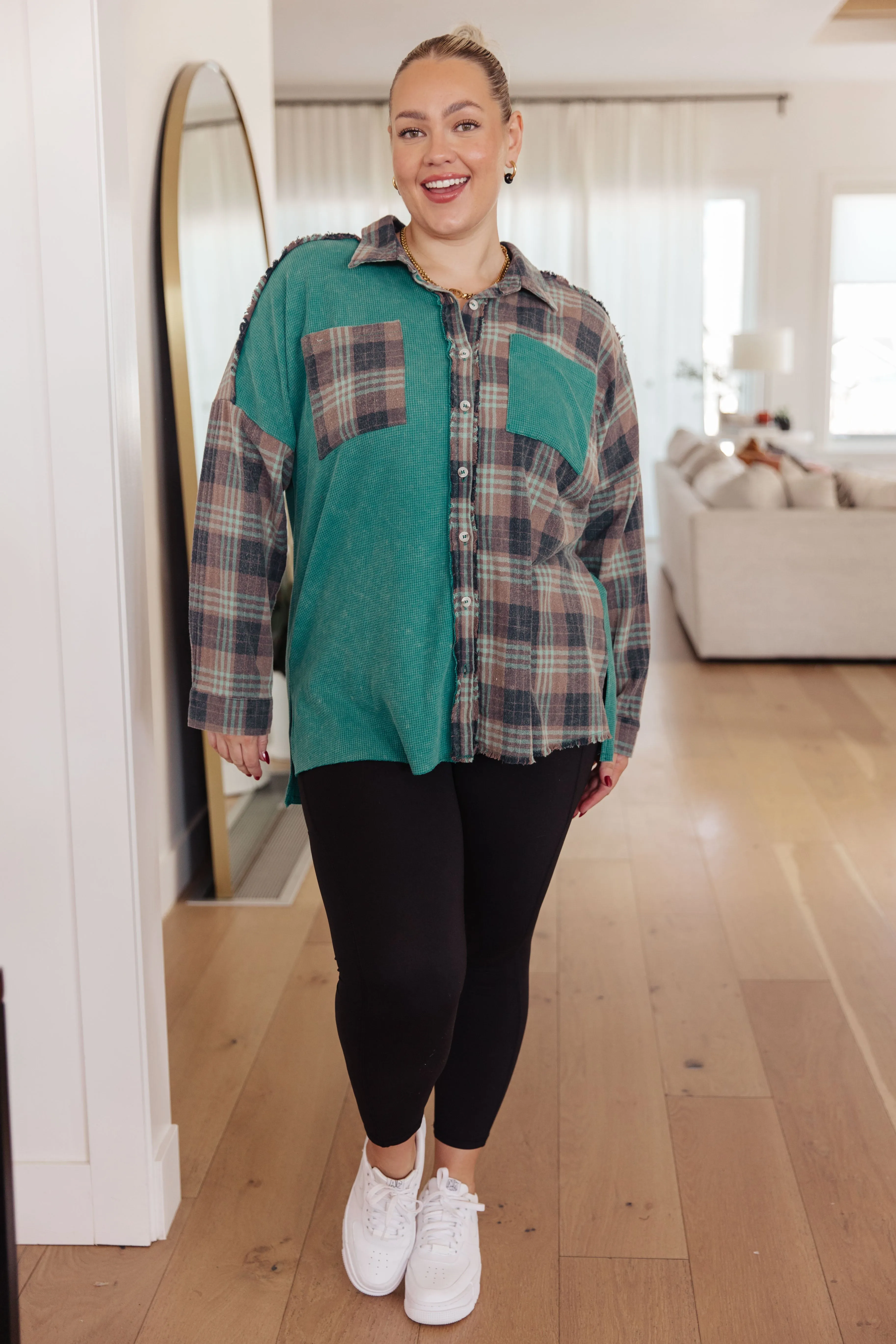 Mixed Thermal Plaid Button Up Shirt