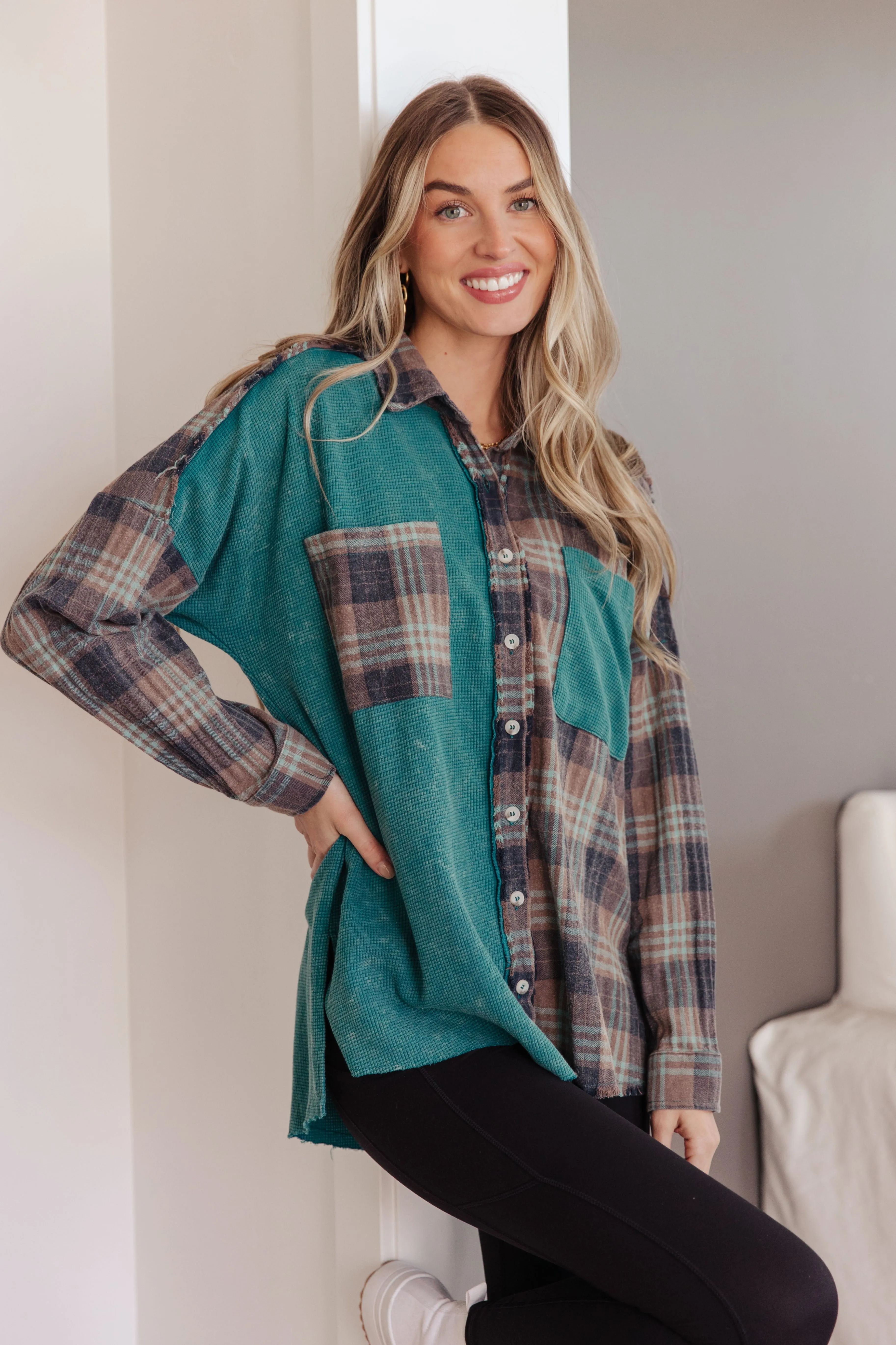 Mixed Thermal Plaid Button Up Shirt