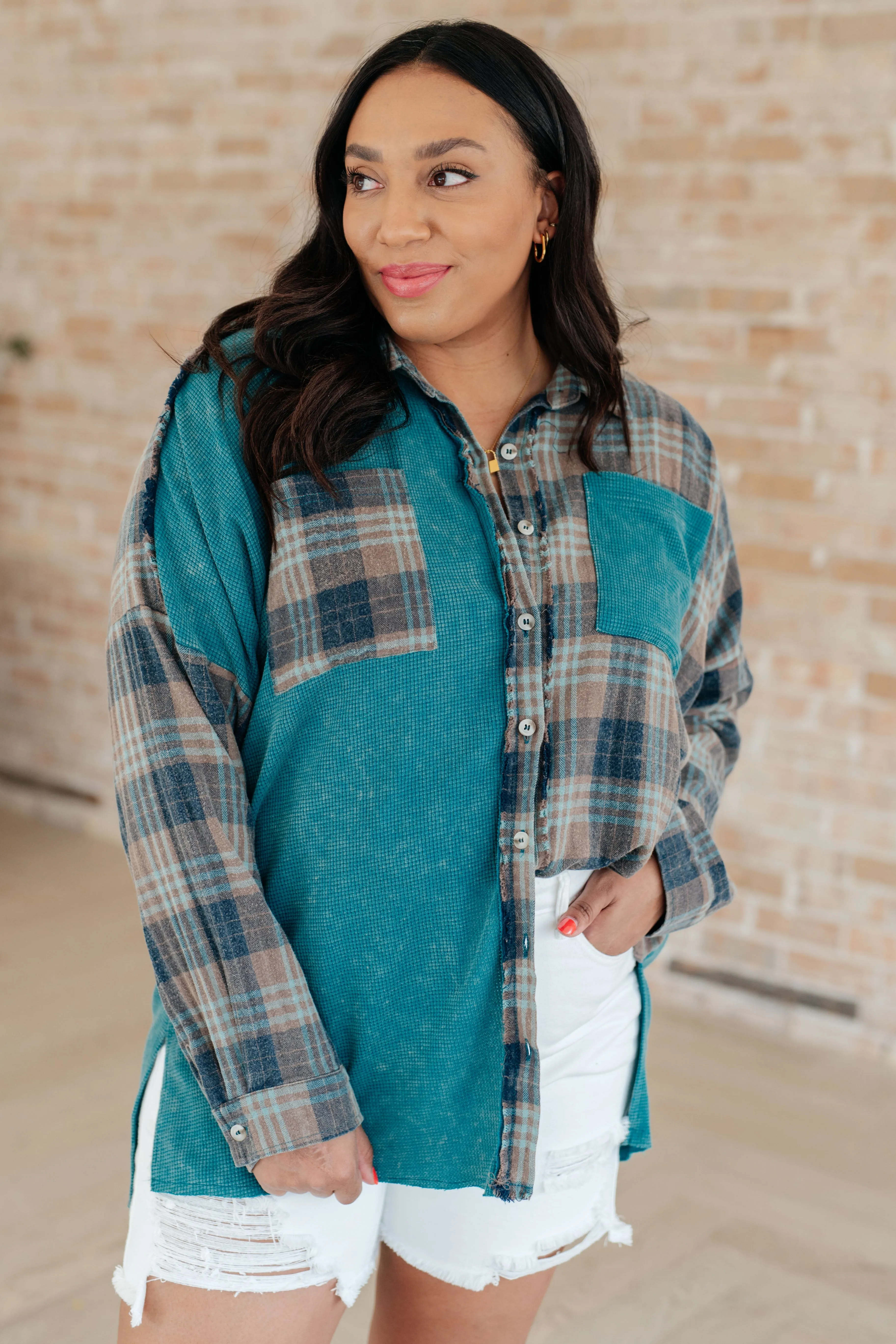Mixed Thermal Plaid Button Up Shirt