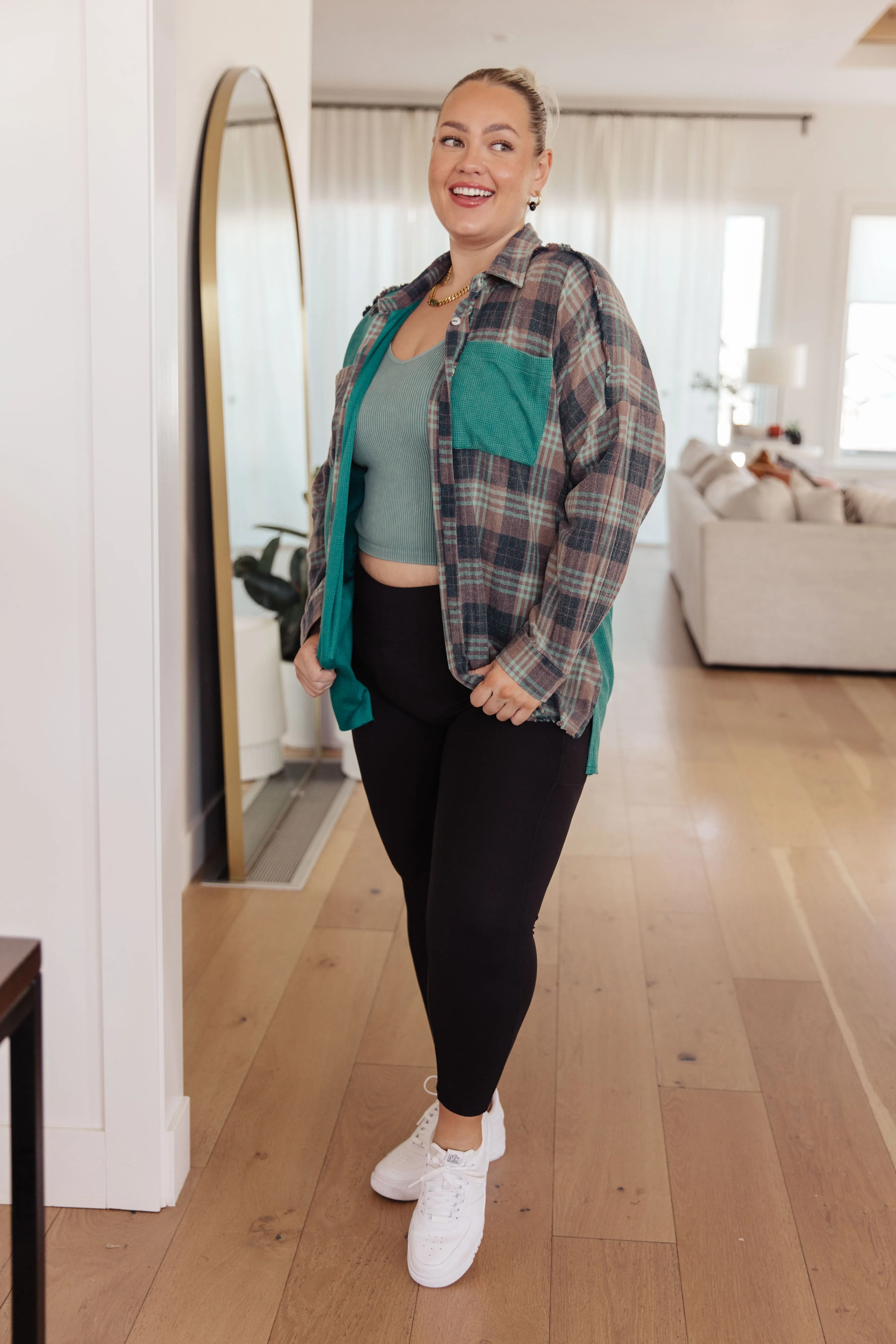 Mixed Thermal Plaid Button Up Shirt