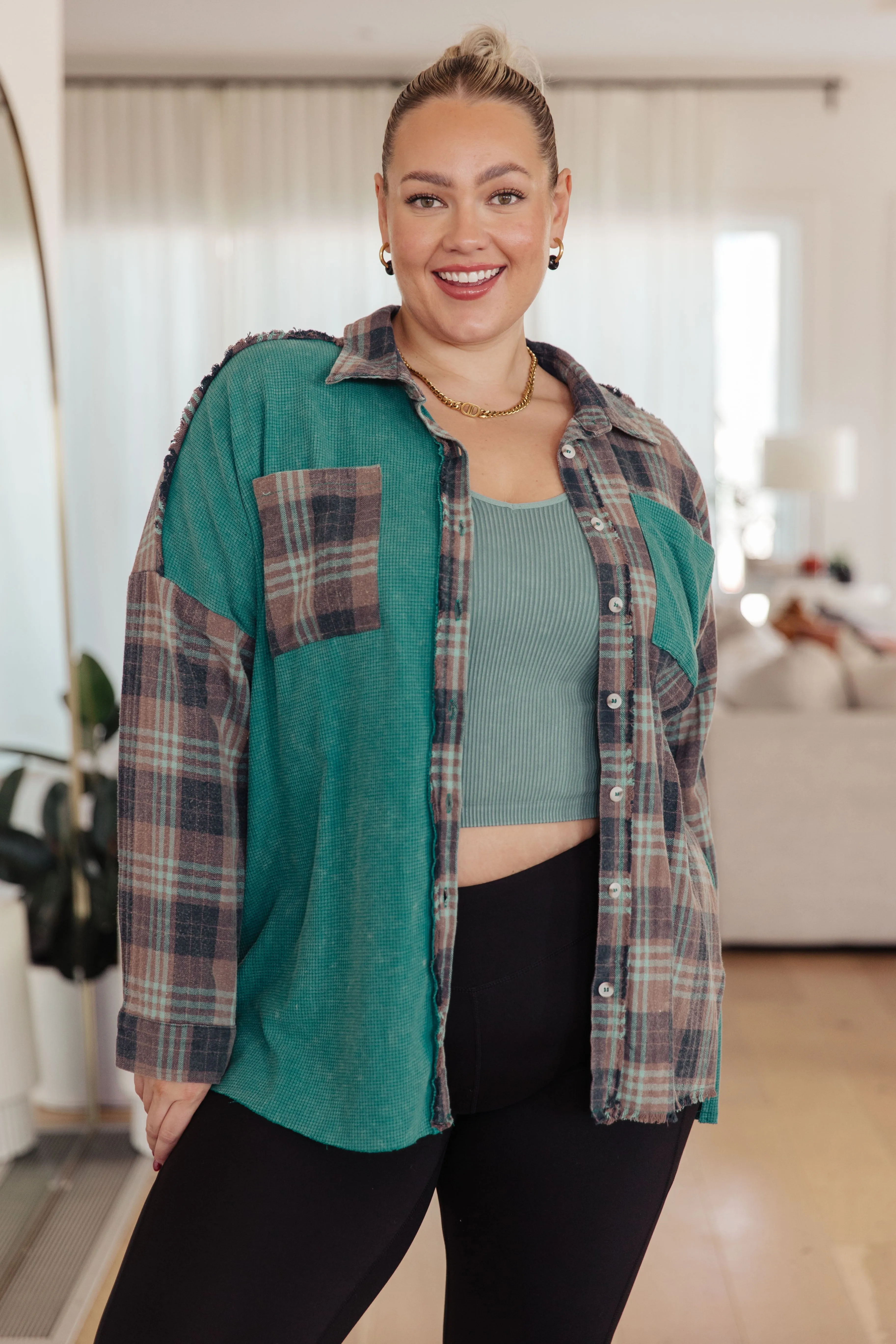 Mixed Thermal Plaid Button Up Shirt