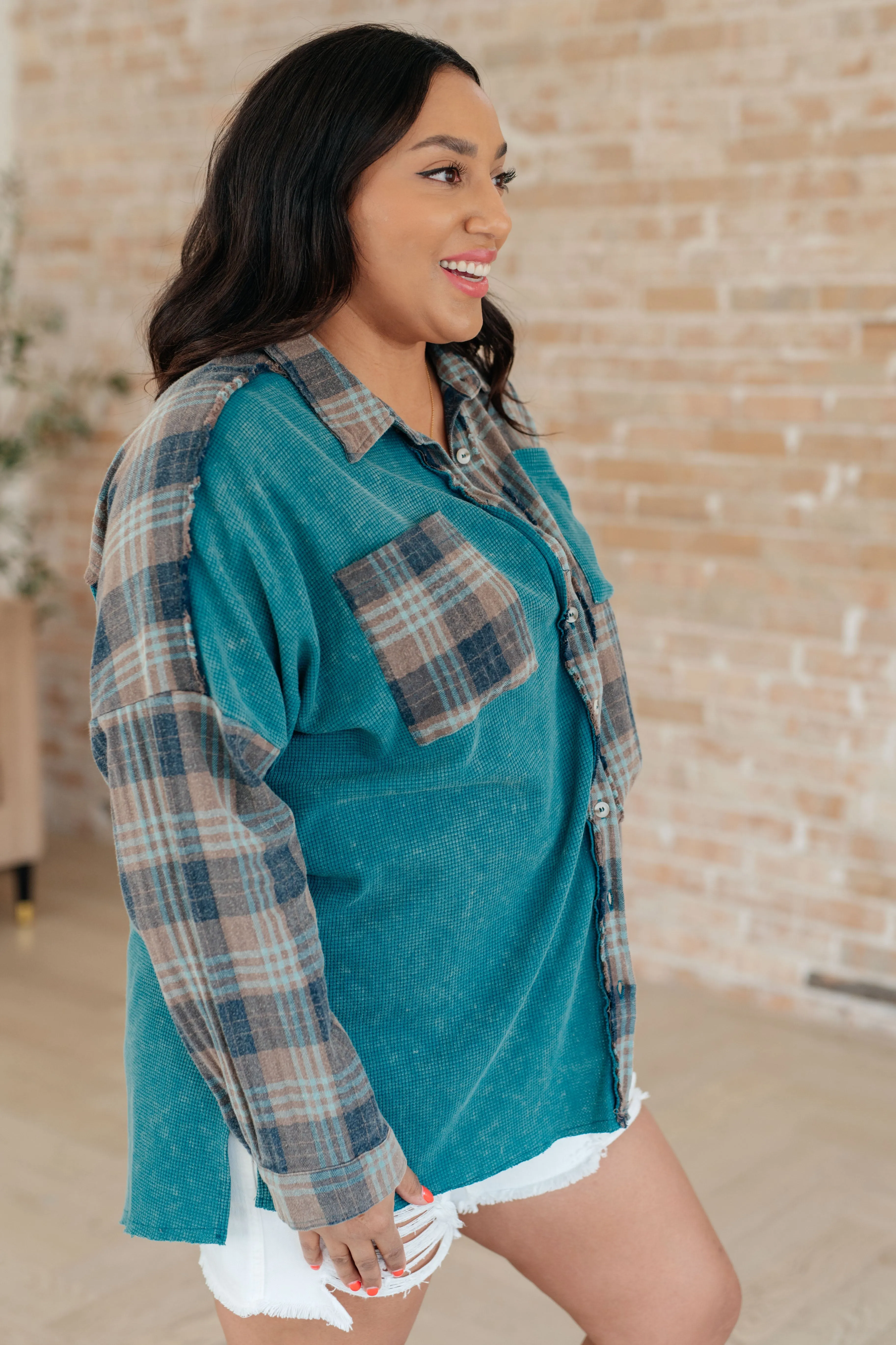 Mixed Thermal Plaid Button Up Shirt