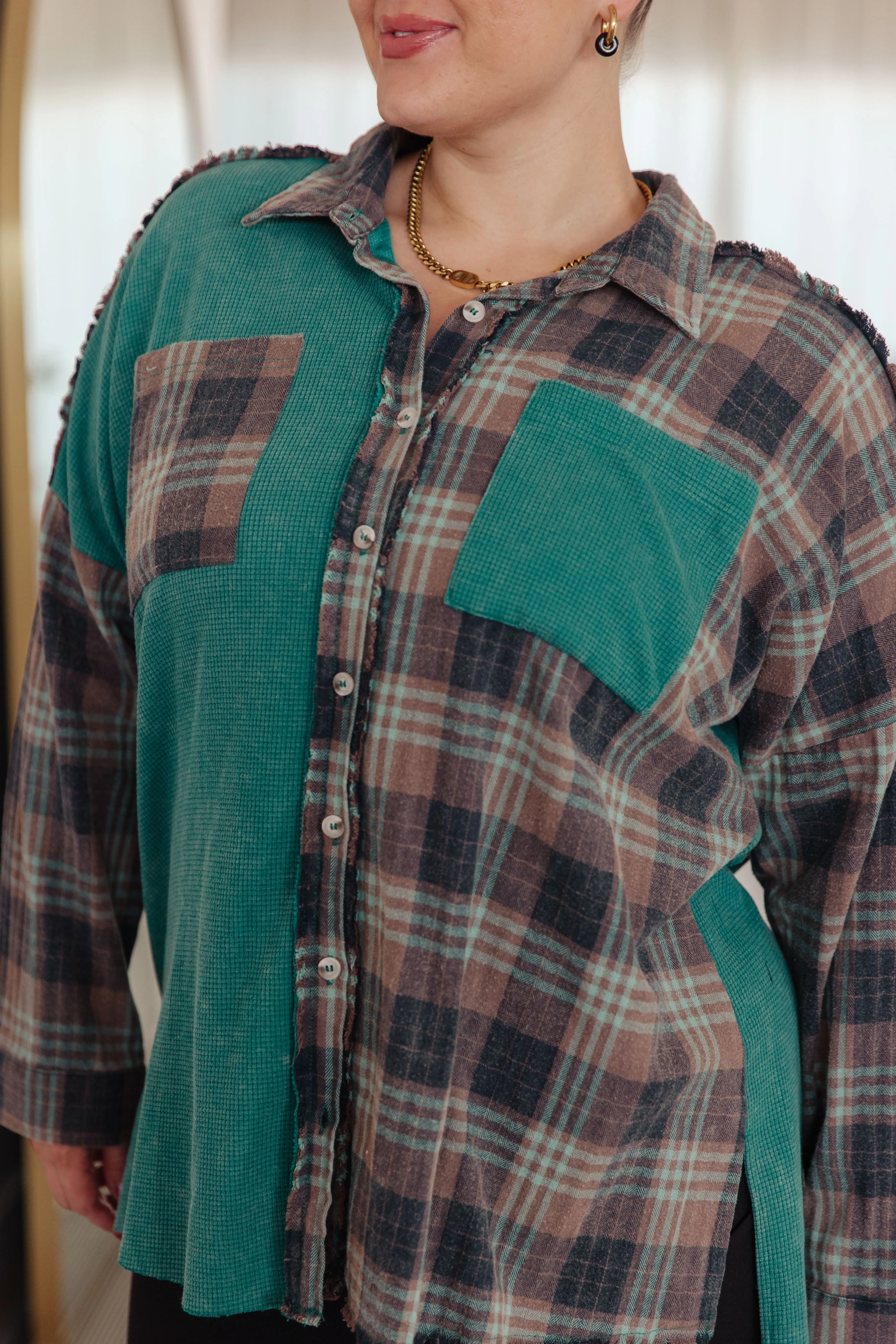 Mixed Thermal Plaid Button Up Shirt