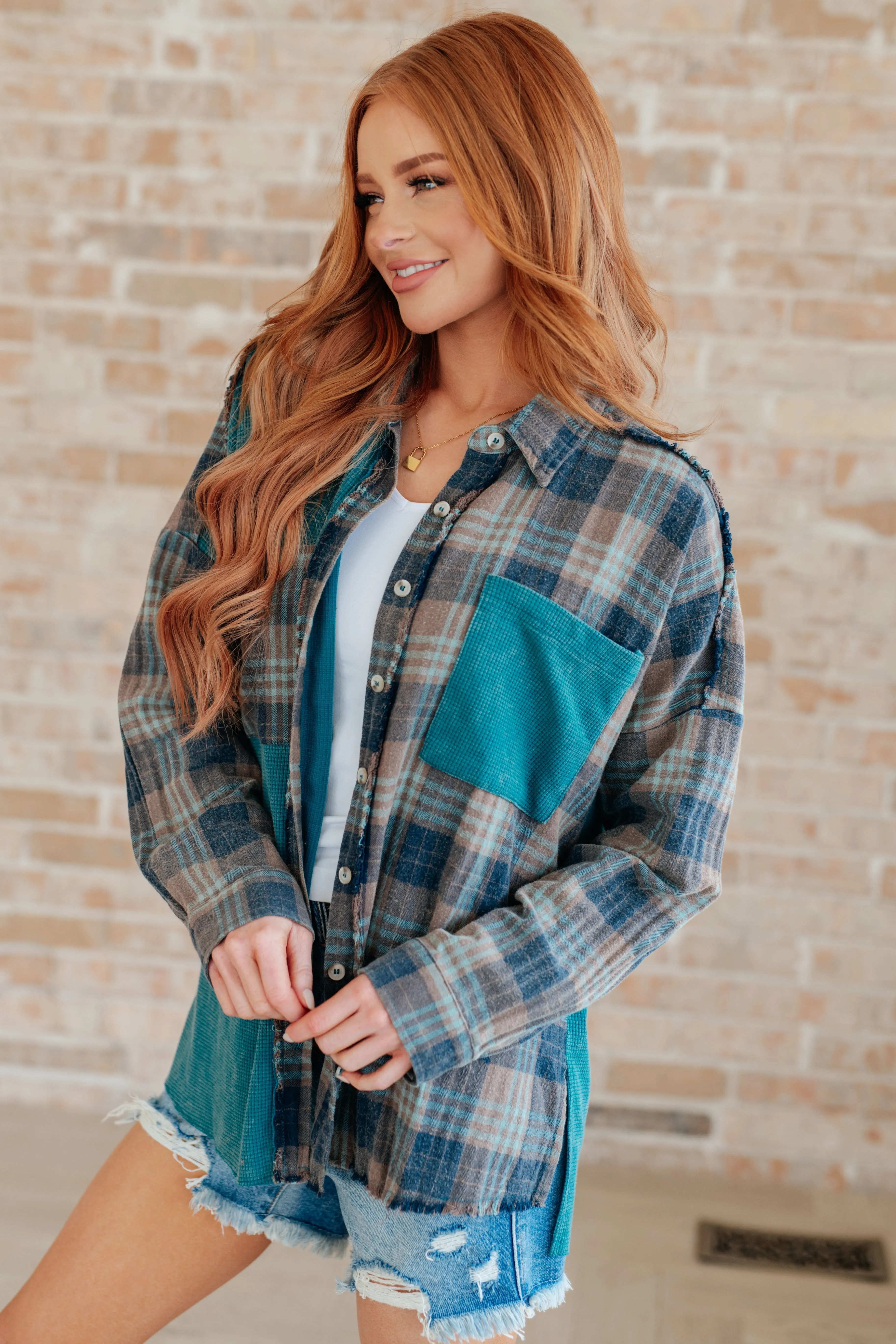 Mixed Thermal Plaid Button Up Shirt