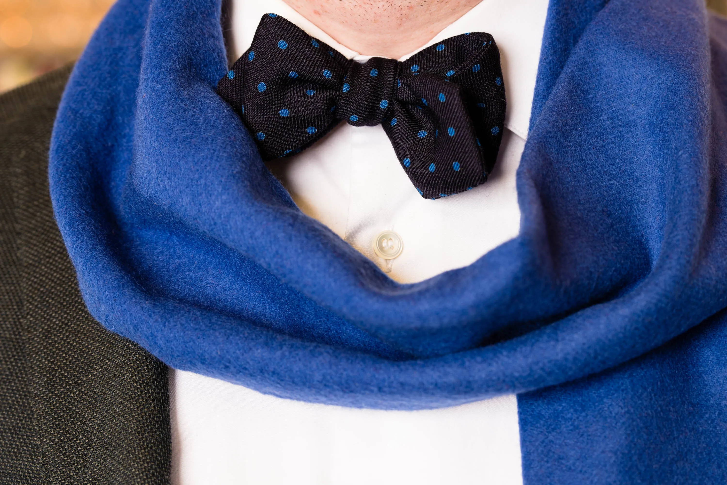 Navy & Blue Polka Dot Wool Challis Bow Tie