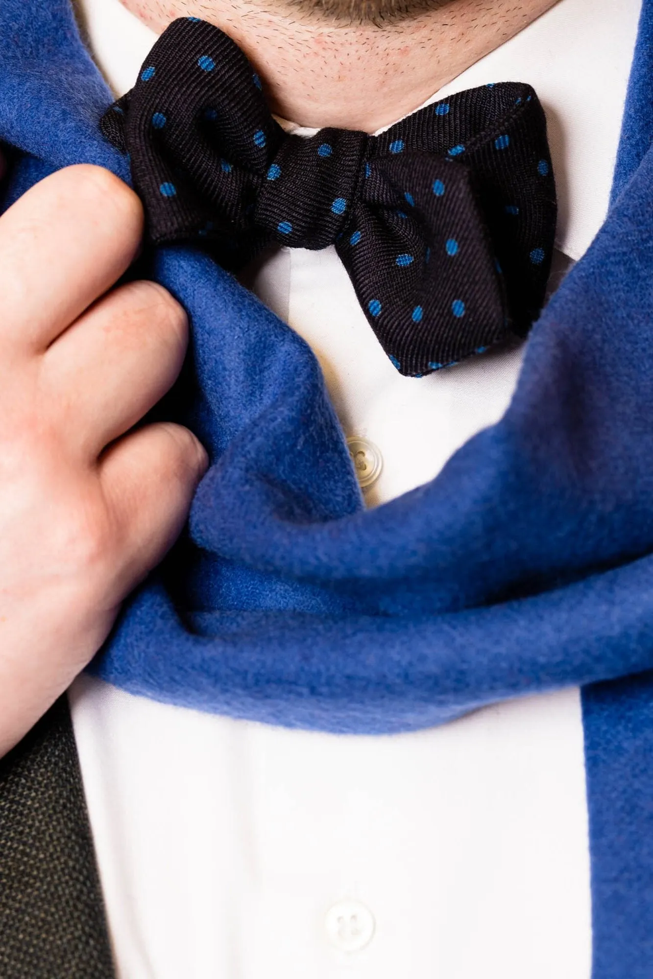 Navy & Blue Polka Dot Wool Challis Bow Tie