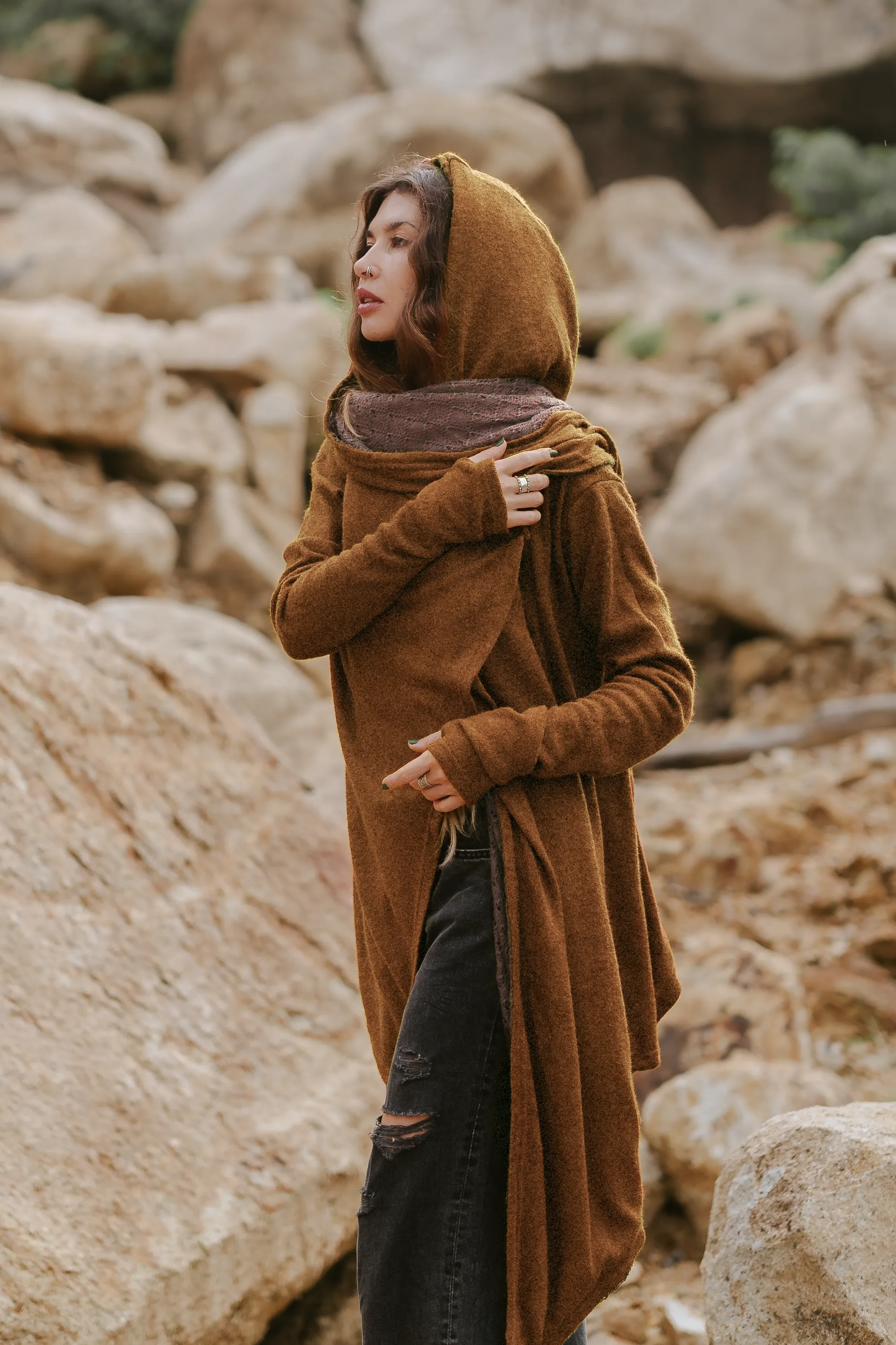 Nyx Hooded Sweater Cardigan Caramel