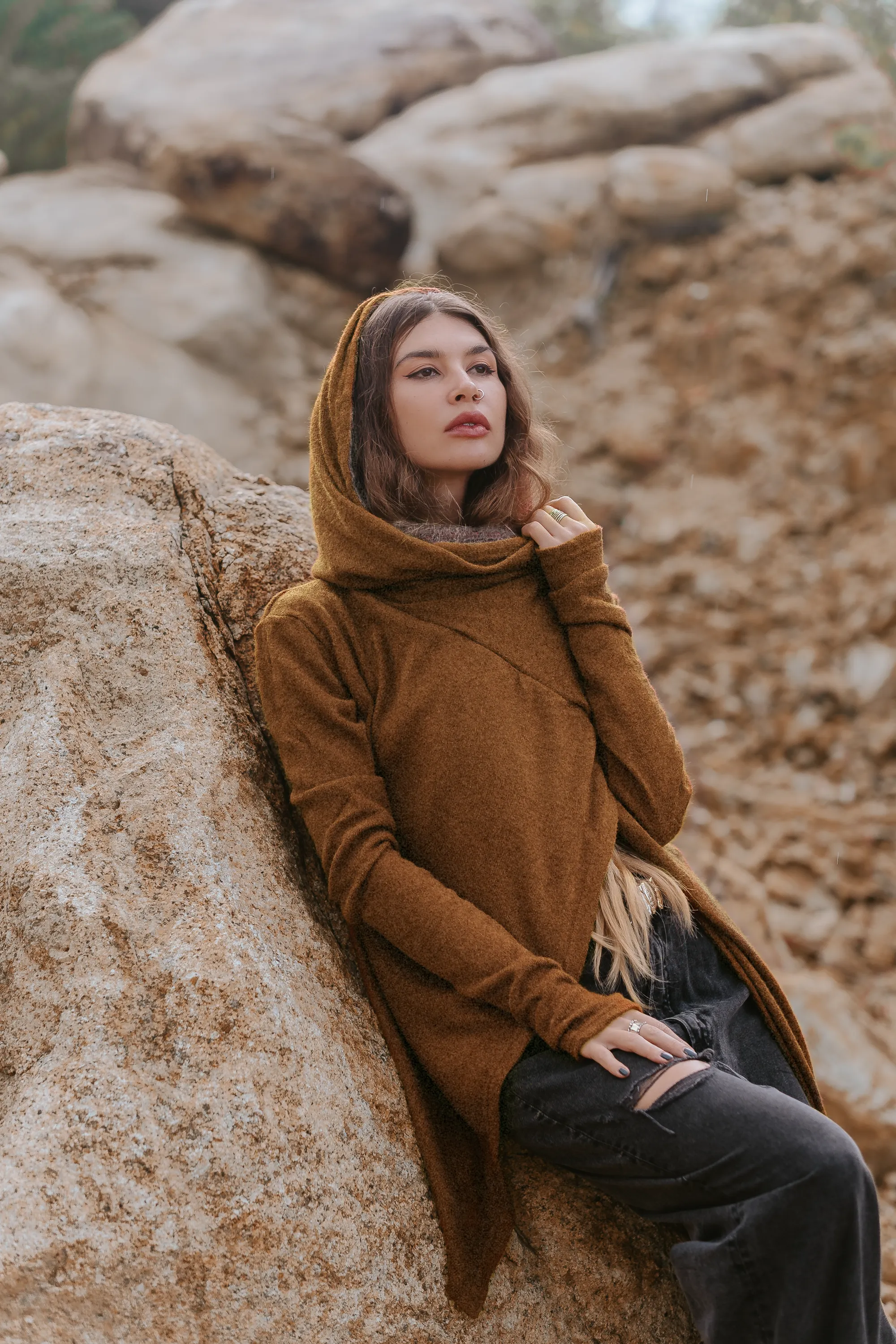 Nyx Hooded Sweater Cardigan Caramel