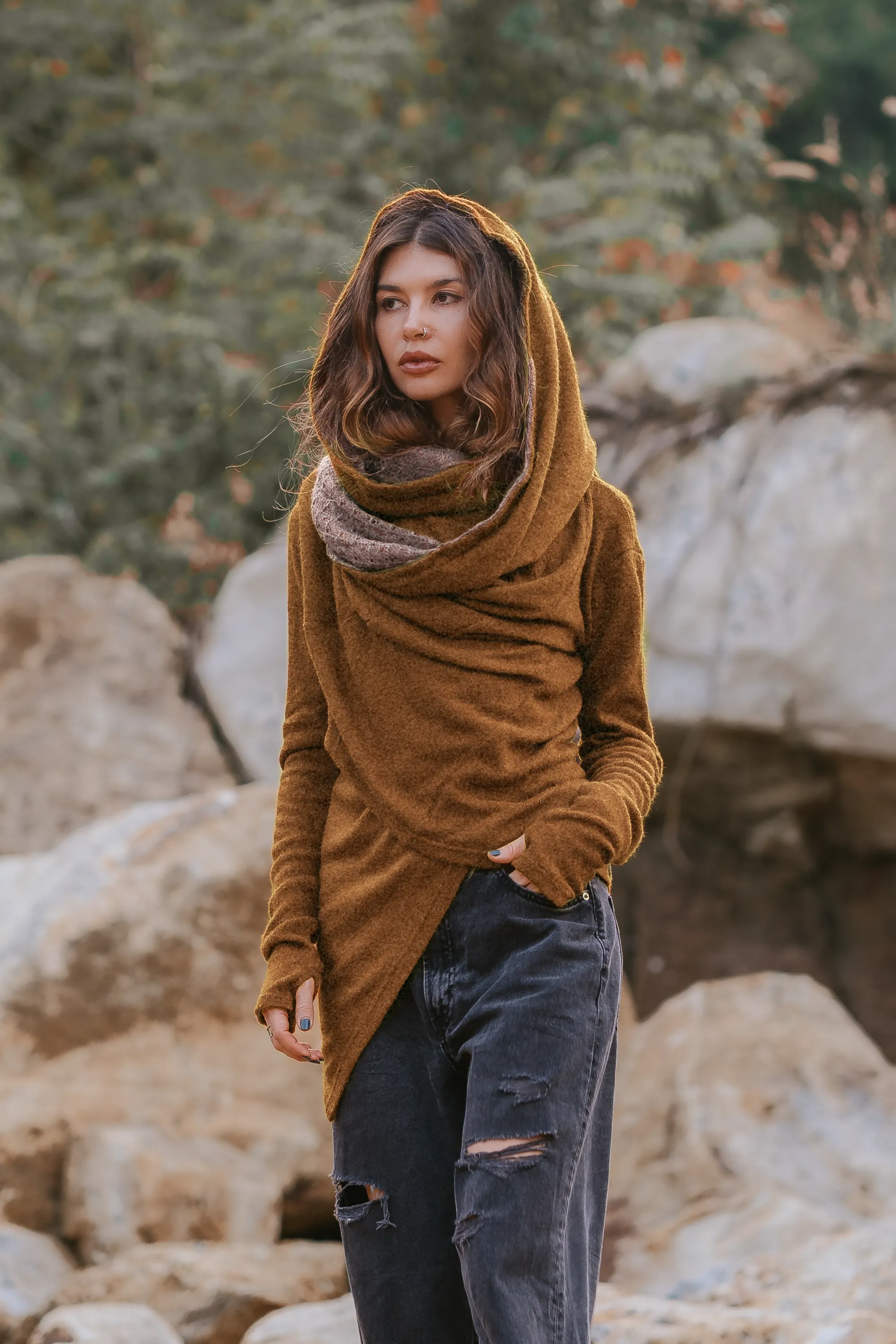 Nyx Hooded Sweater Cardigan Caramel