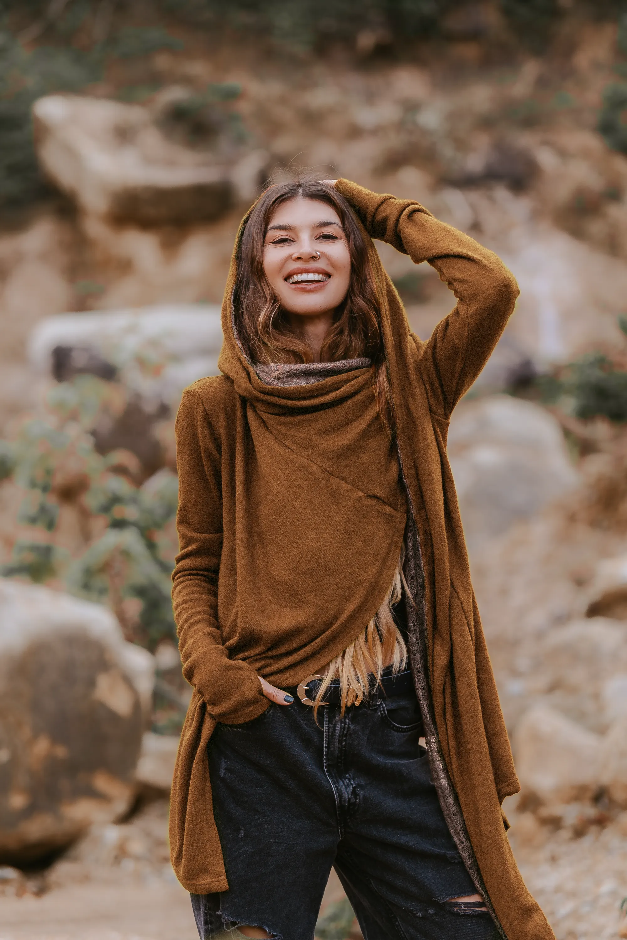 Nyx Hooded Sweater Cardigan Caramel