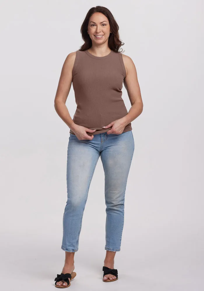 Raegan Ribbed Tank Top - Toasted Almond