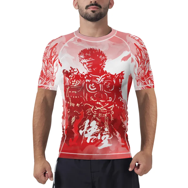Red Dragon Monkey King Men's Short Sleeve Rash Guard