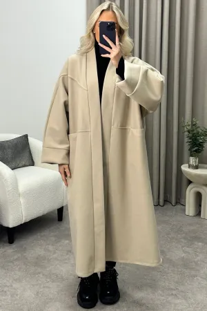 Rory Beige Wool Boyfriend Oversized Longline Coat