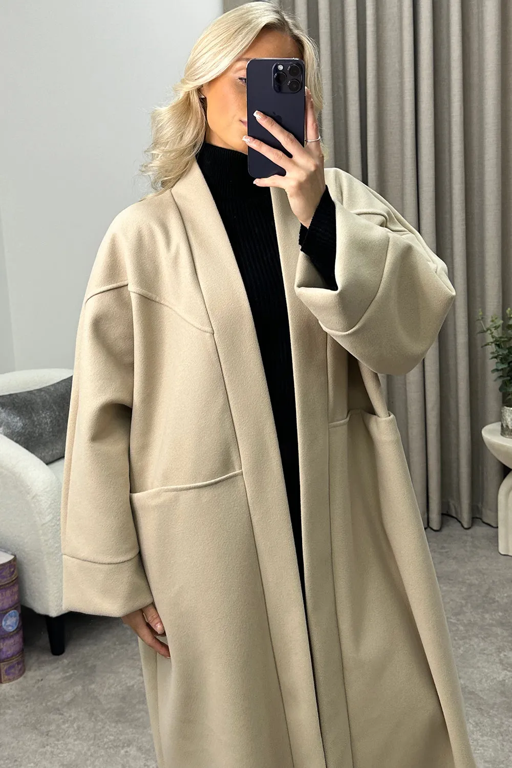 Rory Beige Wool Boyfriend Oversized Longline Coat