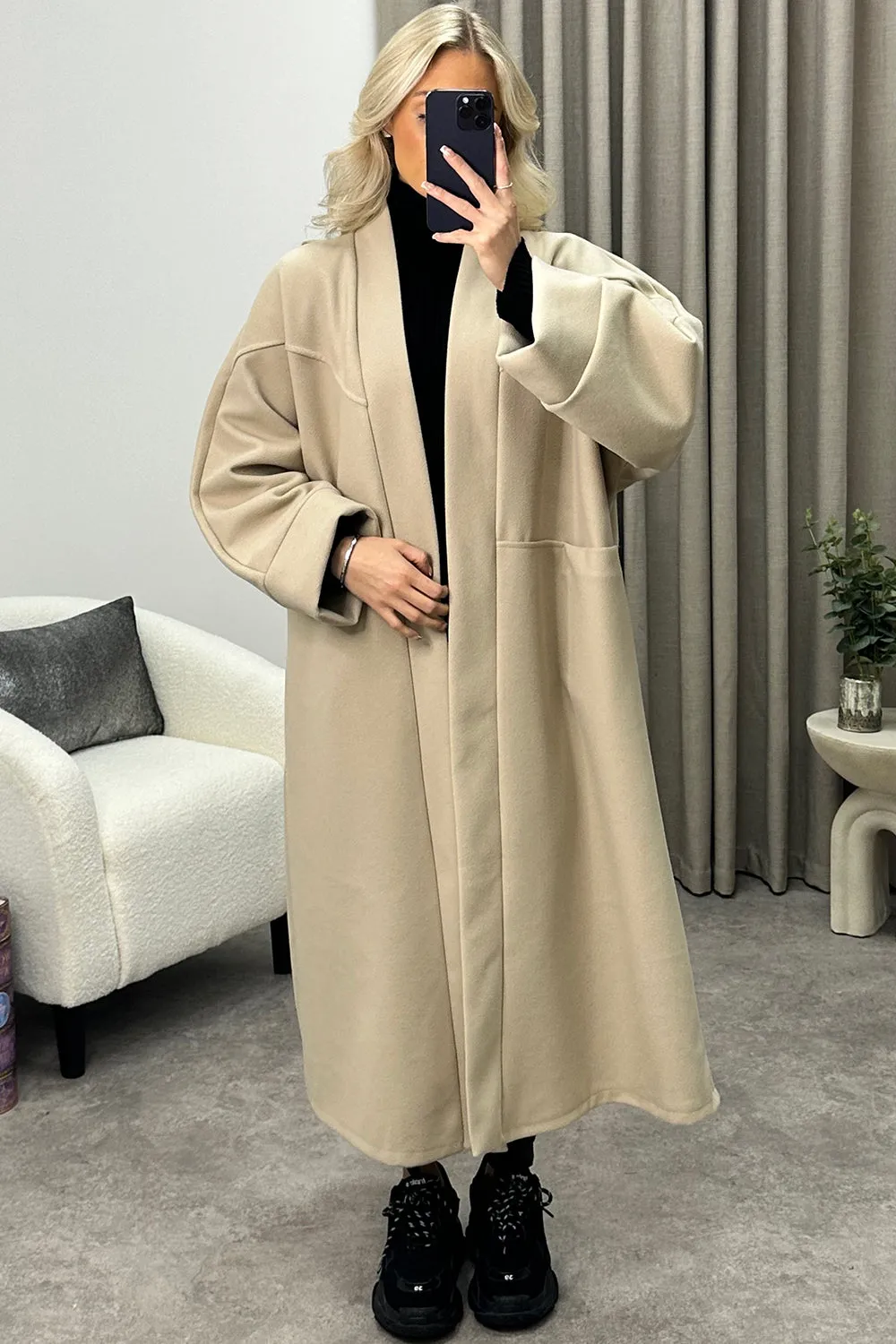 Rory Beige Wool Boyfriend Oversized Longline Coat
