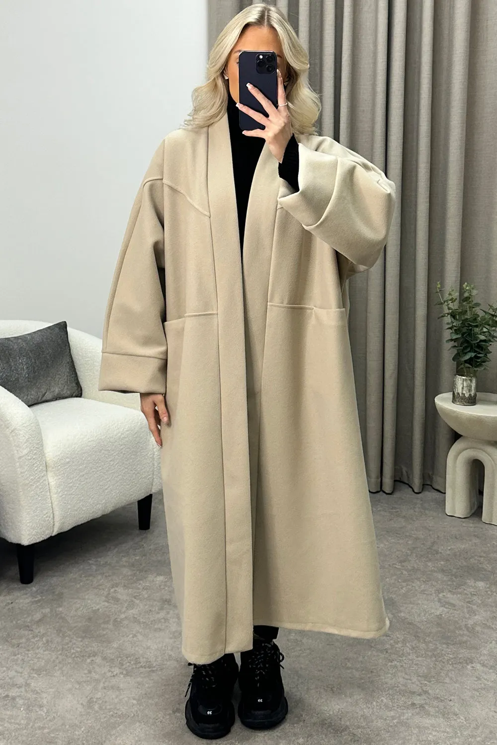 Rory Beige Wool Boyfriend Oversized Longline Coat