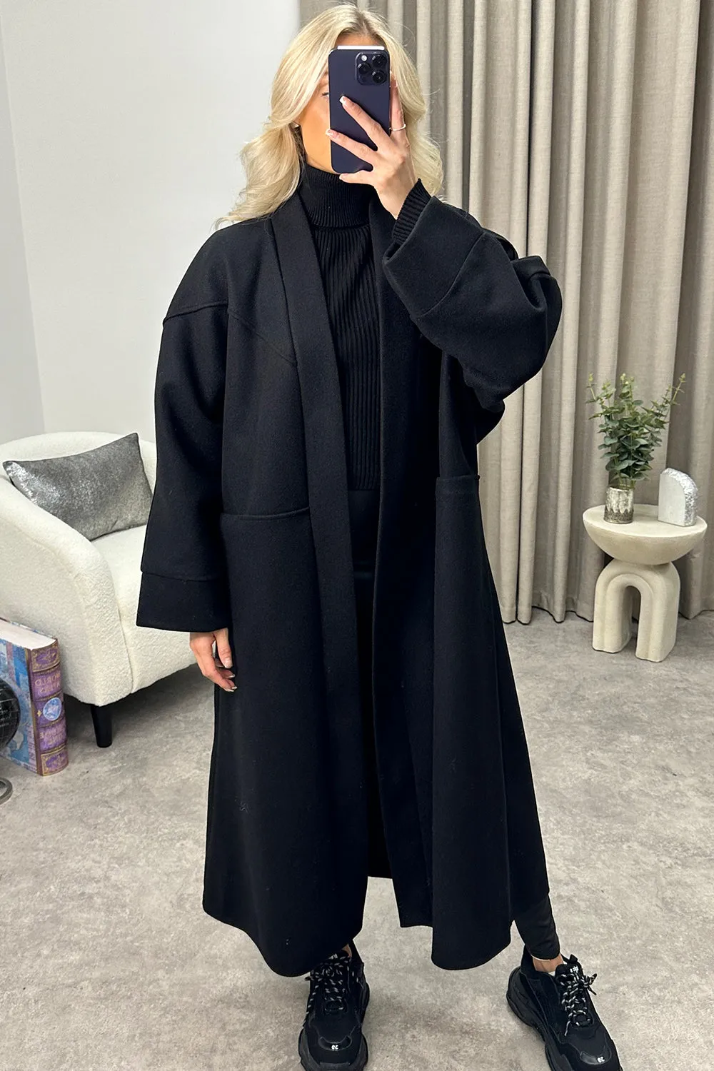 Rory Black Wool Boyfriend Oversized Longline Coat