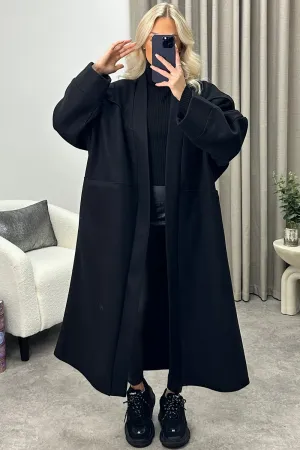Rory Black Wool Boyfriend Oversized Longline Coat