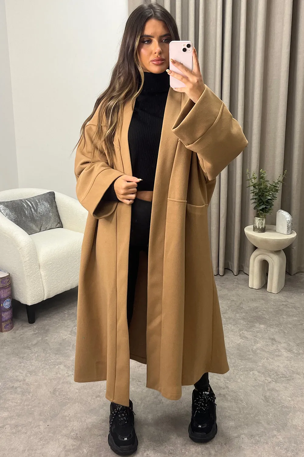 Rory Dark Beige Wool Boyfriend Oversized Longline Coat