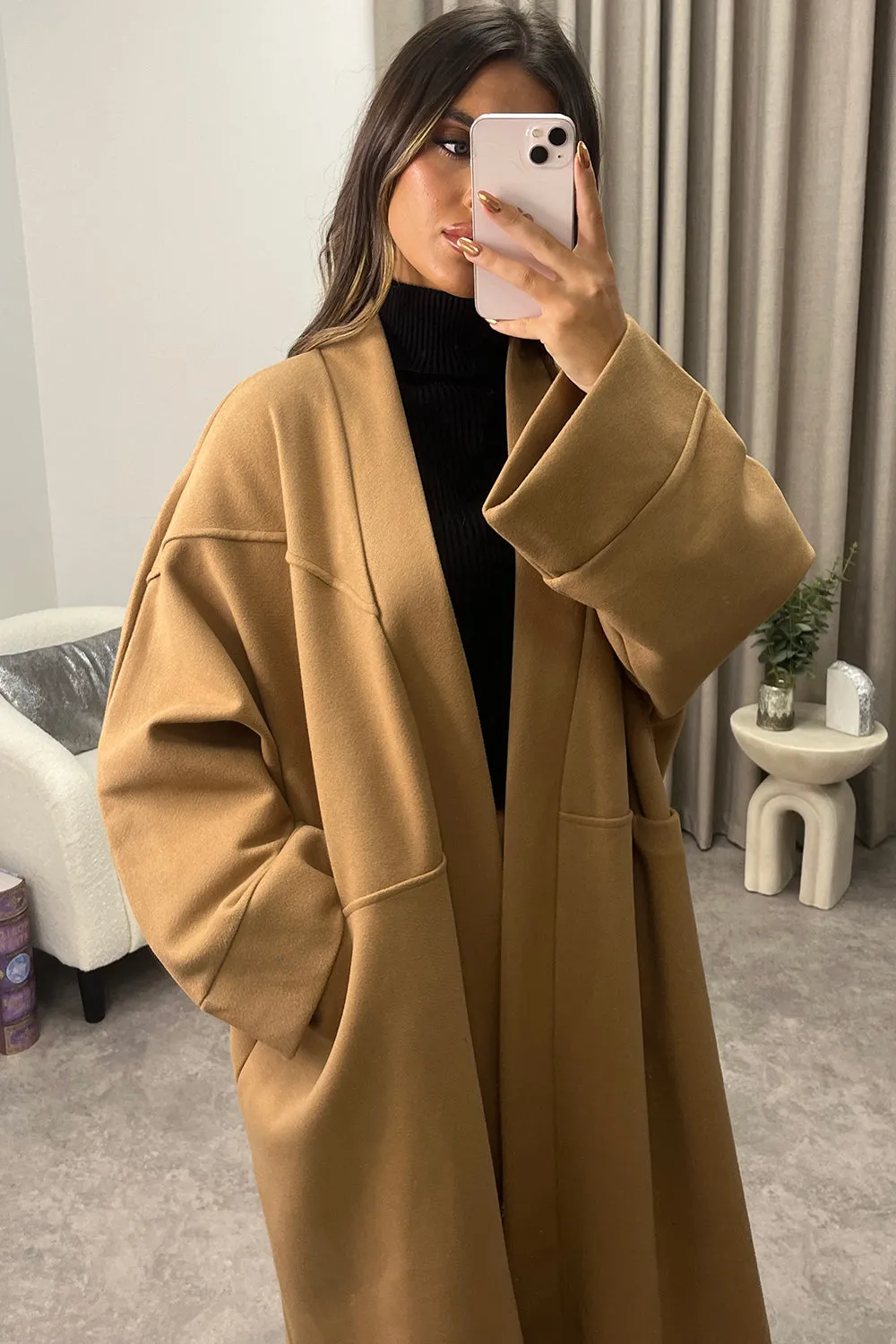 Rory Dark Beige Wool Boyfriend Oversized Longline Coat