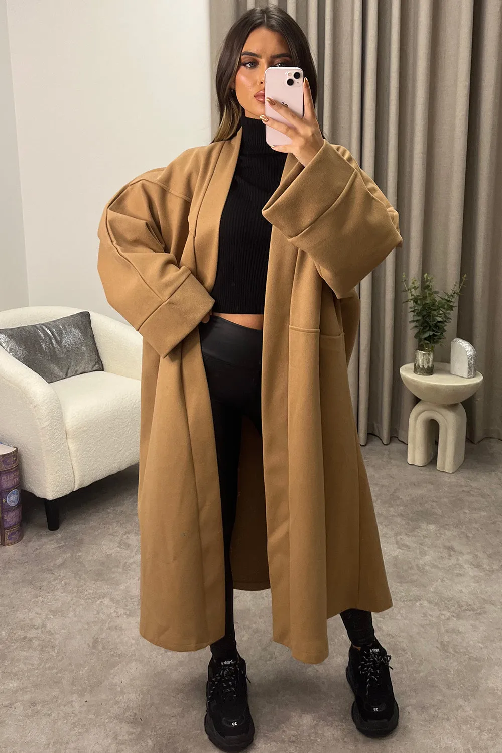 Rory Dark Beige Wool Boyfriend Oversized Longline Coat