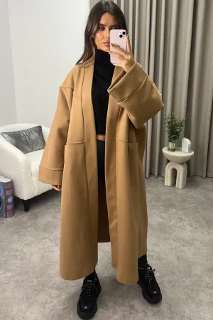 Rory Dark Beige Wool Boyfriend Oversized Longline Coat