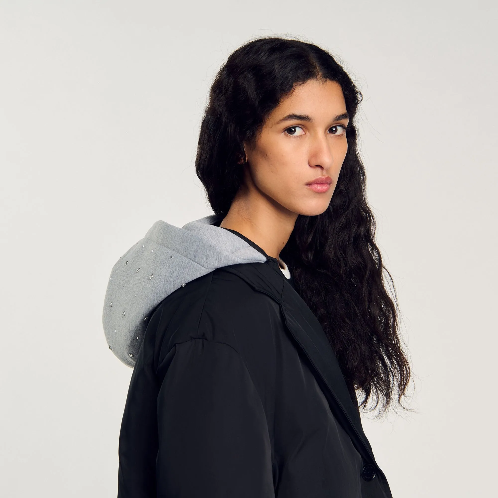 Sam Coat With Contrasting Hood Black