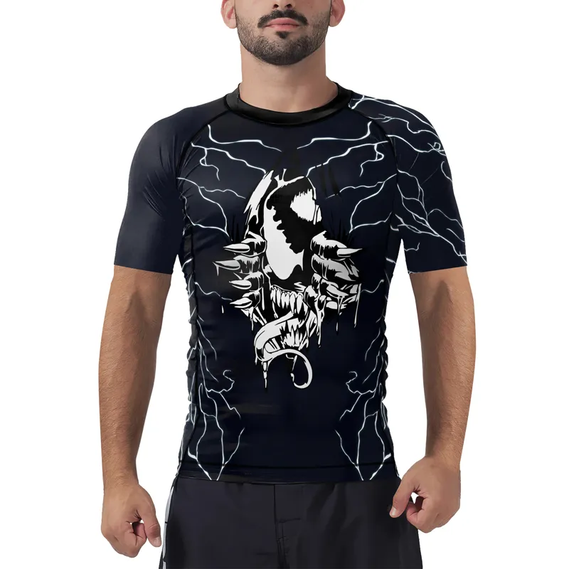 Venom Tearing Through Men's Short Sleeve Rash Guard