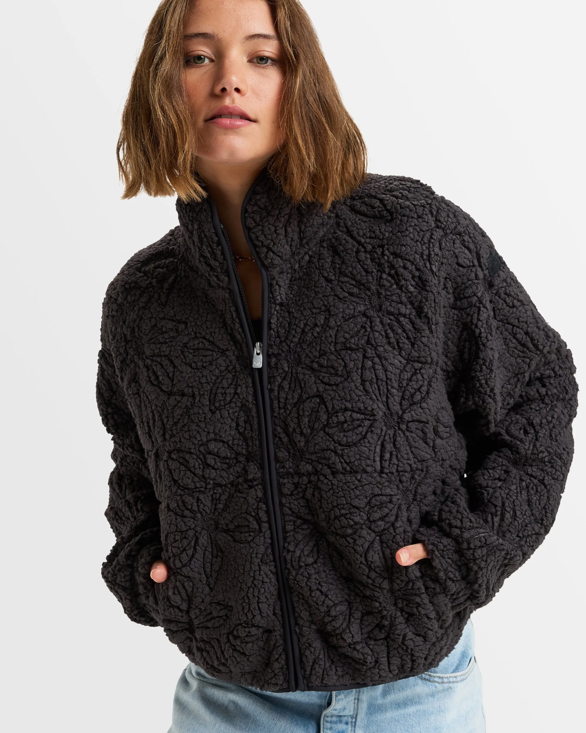Womens Blurry Cloud Full Zip Polar Fleece Top